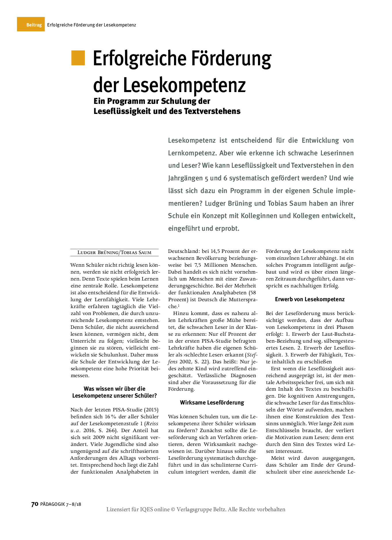 Lesekompetenz – IQES