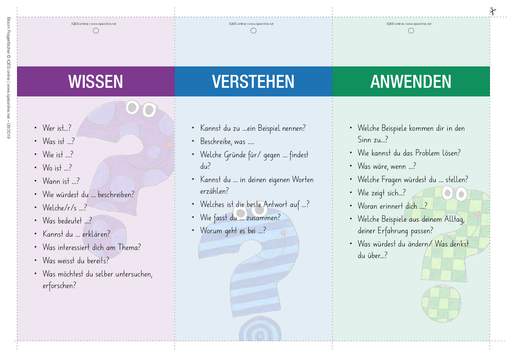 Werkzeuge: Kompetenzrad, Fragewürfel, Aufgabenmap – IQES