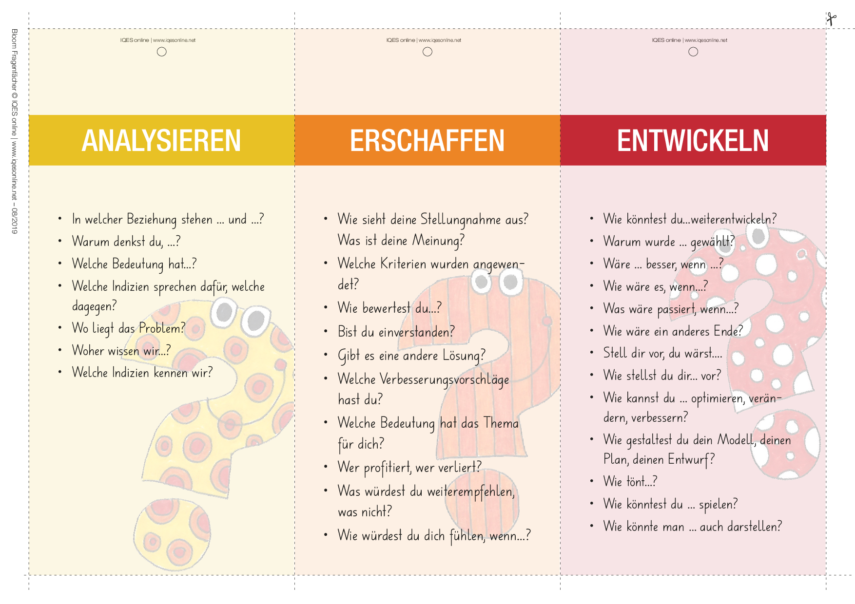 Werkzeuge: Kompetenzrad, Fragewürfel, Aufgabenmap – IQES