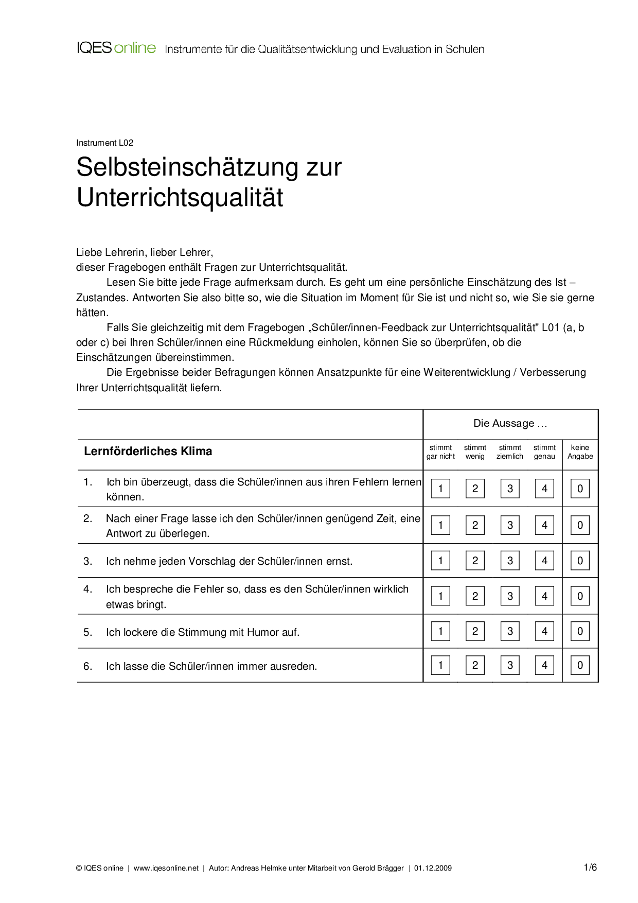 Fächerübergreifende Unterrichtsqualität – IQES